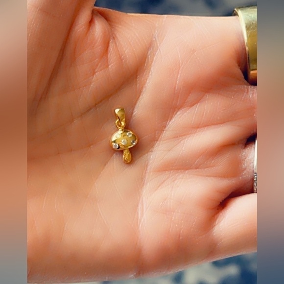 14k Gold CZ Dainty Mushroom Pendant - Picture 7 of 9